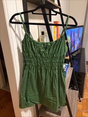 Reformation Kathleen Palm Green Smocked Cami Dress